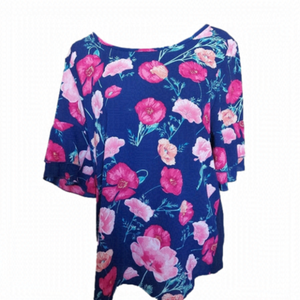 MISSA Floral Print Blouse Bold Pink Flowers Cottagecore Spring Summer Chic